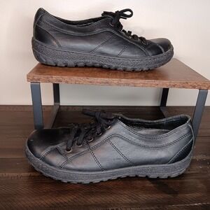 V Italia Women's Black Leather Lace Up Comfort Sneakers Size 39 /8.5